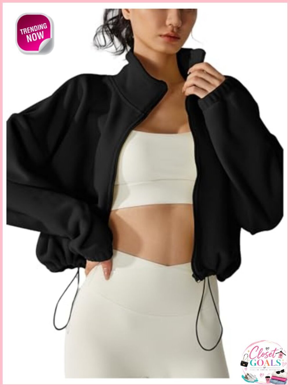 Womens Fleece Short Jacket Full Zip Sherpa Crop Coat Loose Fit